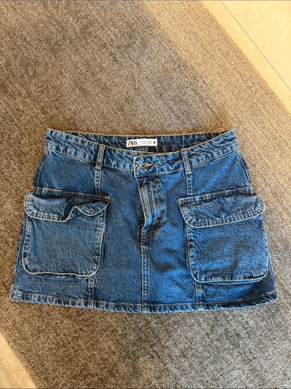 Zara Blue Denim Cargo Pocket Mini Skirt
